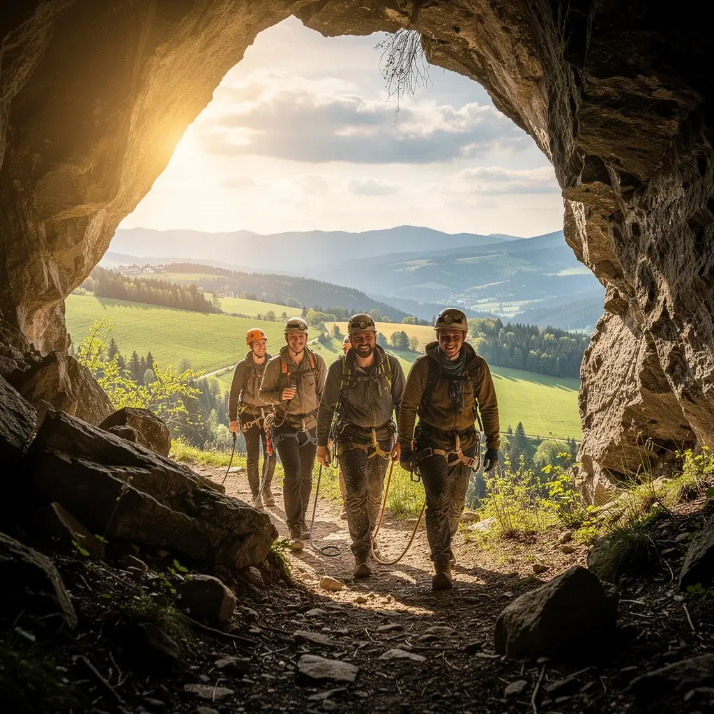 A close-up of sparkling mineral deposits glistening on the cave walls.